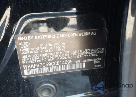 2012 BMW 535 I from USA, damaged, VIN WBAFR7C59CC814695